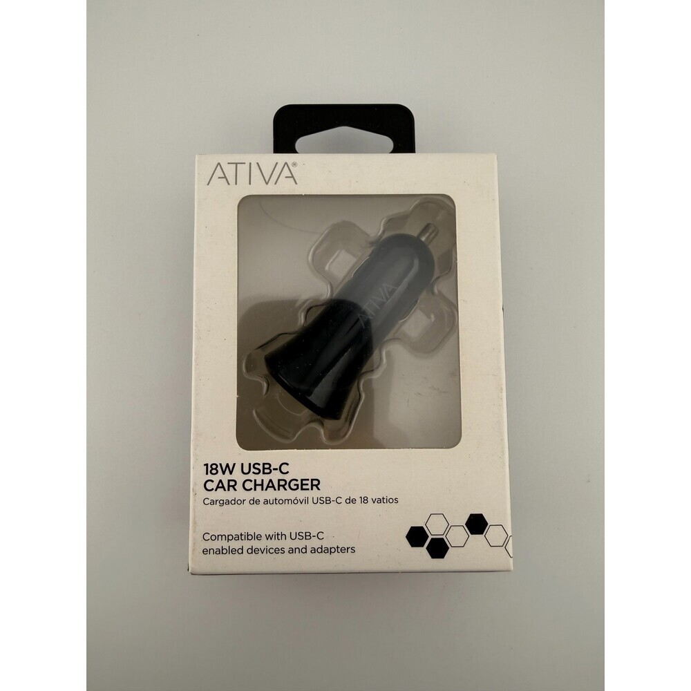 NEW Ativa Black Plastic LED Light Indicator 18W USB-C Car Charger